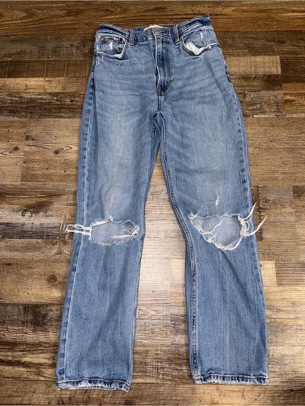 Abercrombie & Fitch Ultra High Rise Ankle Straight Jeans Distressed Size 27/4